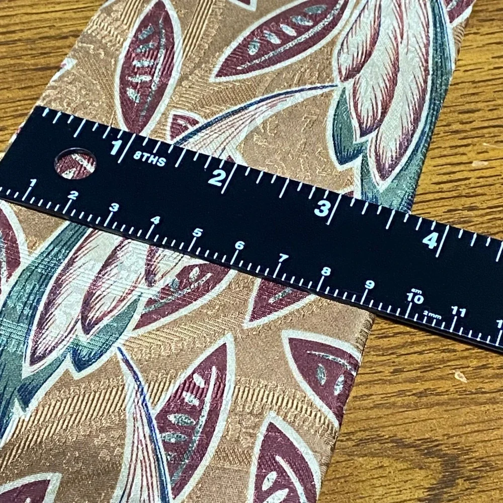 VTG Chaps Ralph Lauren Mens Silk Tie Tan Burgundy Teal Abstract‎ Botanical USA